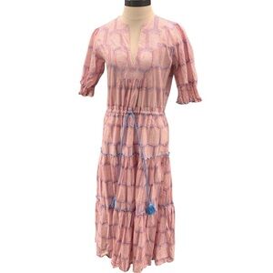 LEXY LONDON Pink Tiered Ruffled Midi Sundress - Size 8